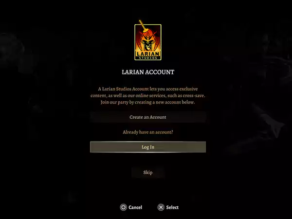 Login or create a Larian account